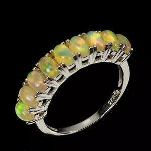 925 Sterling Silver Ring Oval Fire Opal Natural Gemstone Jewelry Size 7